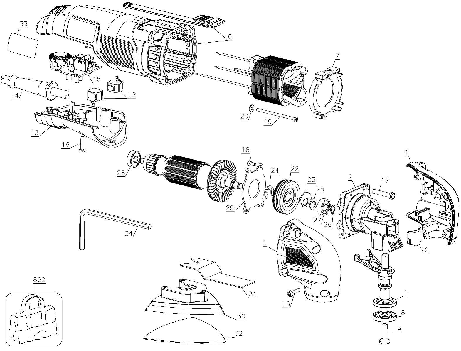 Default Diagram and Parts List for BD200TMT Type 1 Black and Decker Electric Drill